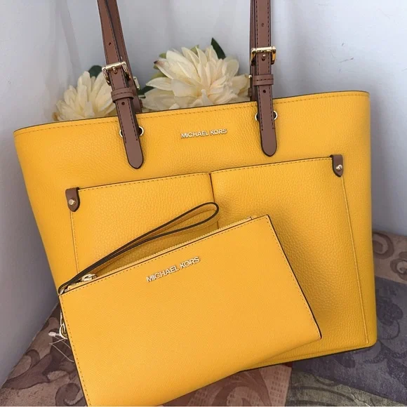 MICHAEL KORS JET SET TRAVEL MD DOUBLE POCKET TOTE SHOULDER BAG WALLET